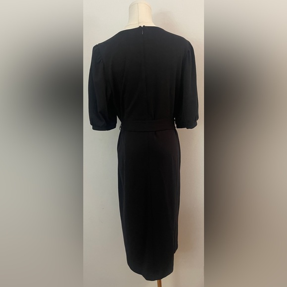 Ann Taylor Puff Sleeve Belted Sheath Dress Black Size 12 - Picture 3 of 6